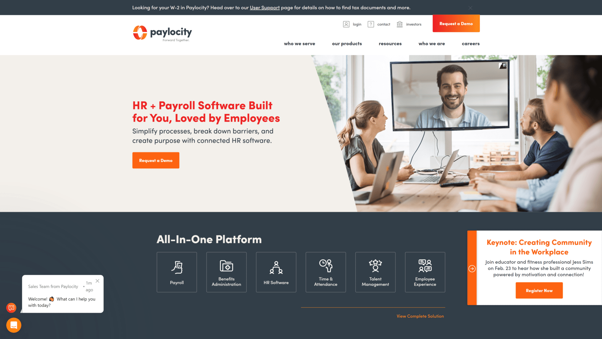 A screenshot of the paylocity homepage