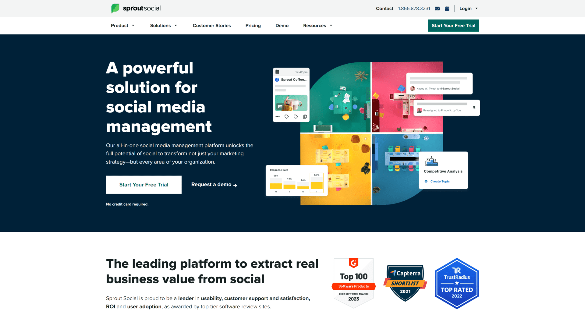 A screenshot of the sprout social homepage