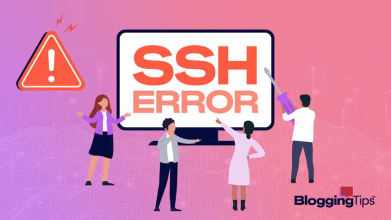 vector graphic showing an illustration of people standing infront of a computer with shh error refused