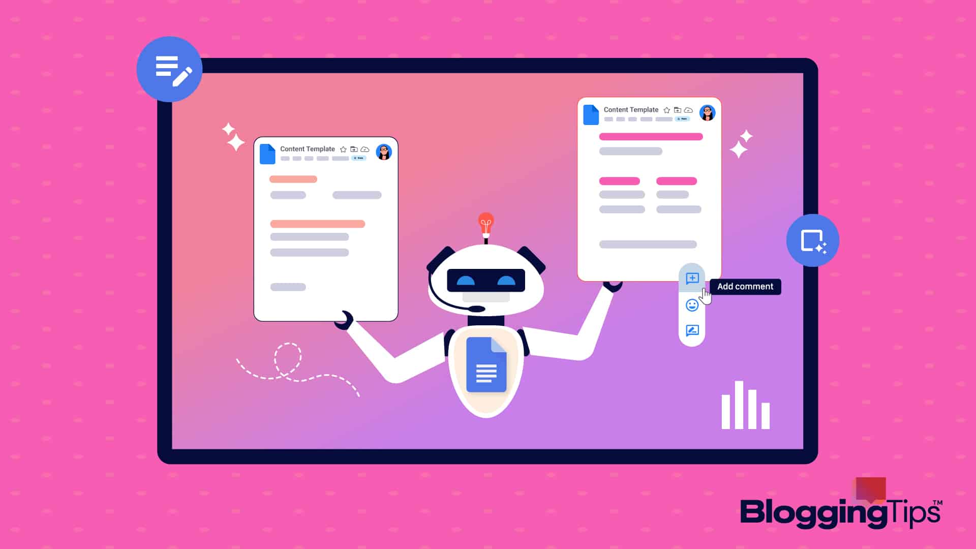 vector graphic showing an illustration of a robot showing website content template google docs