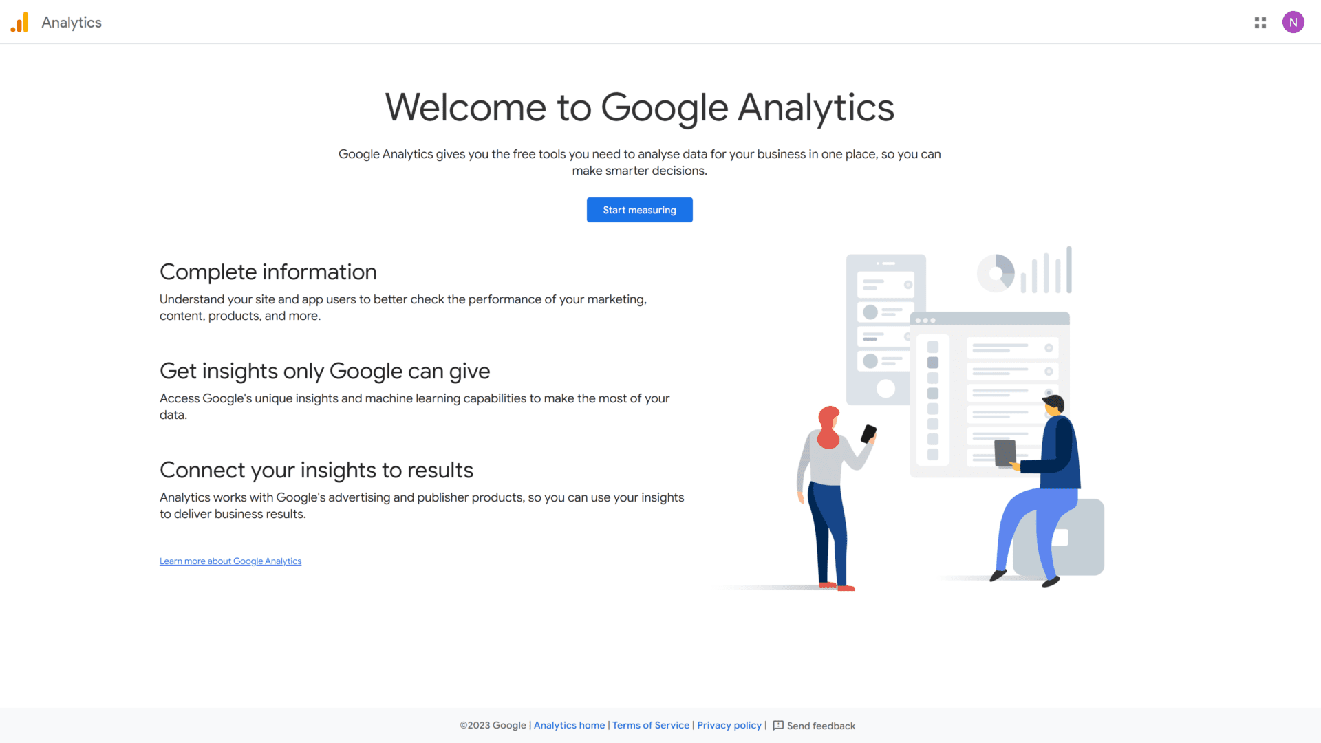 screenshot of the google analytics homepage