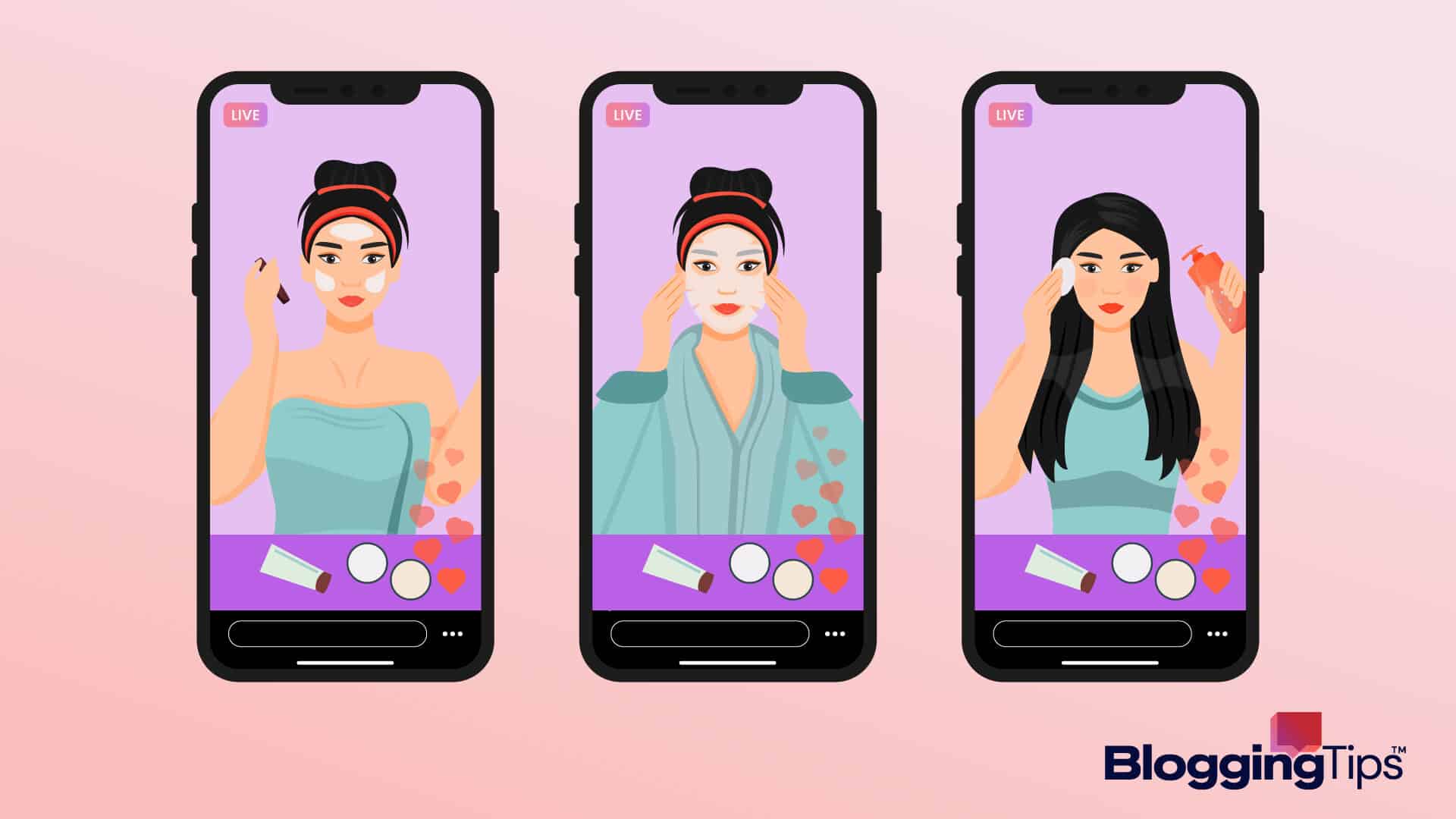vector graphic showing an illustration of a woman getting ready for Instagram live