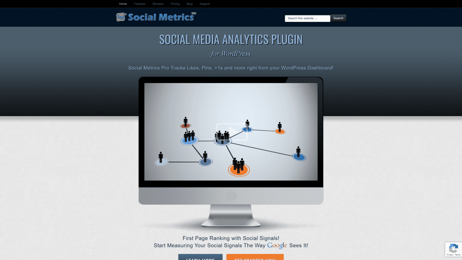 screenshot of the social metrics pro homepage