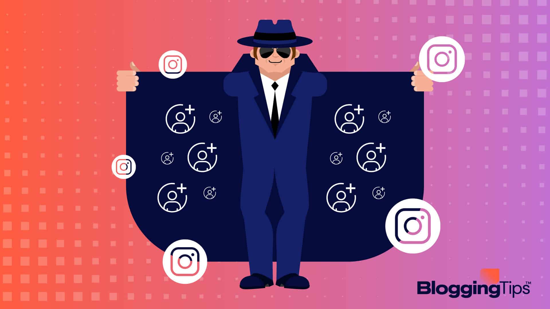vector graphic showing an illustration of a man showing how to buy Instagram followers