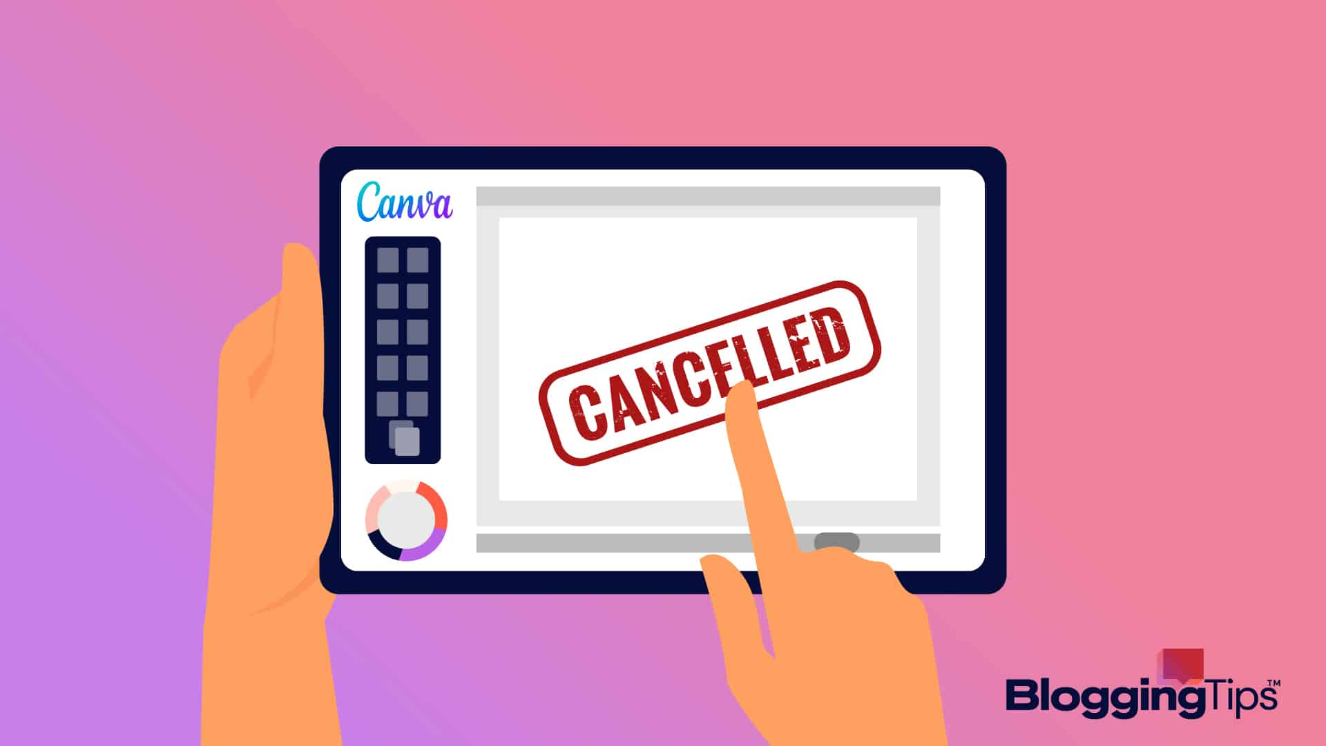 vector graphic showing an illustration of how to cancel canva subscription