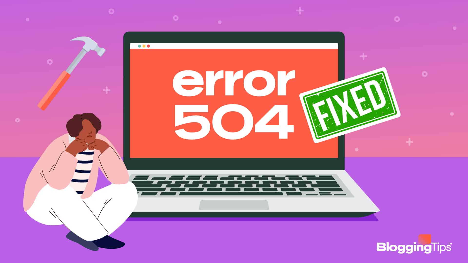 vector graphic showing an illustration of how to fix 504 error gateway timeout error