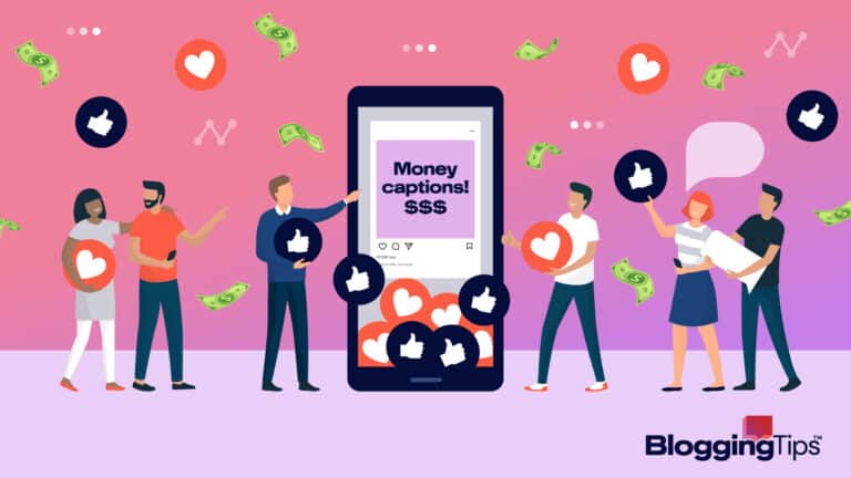 vector graphic showing an illustration of people liking and loving money captions for Instagram