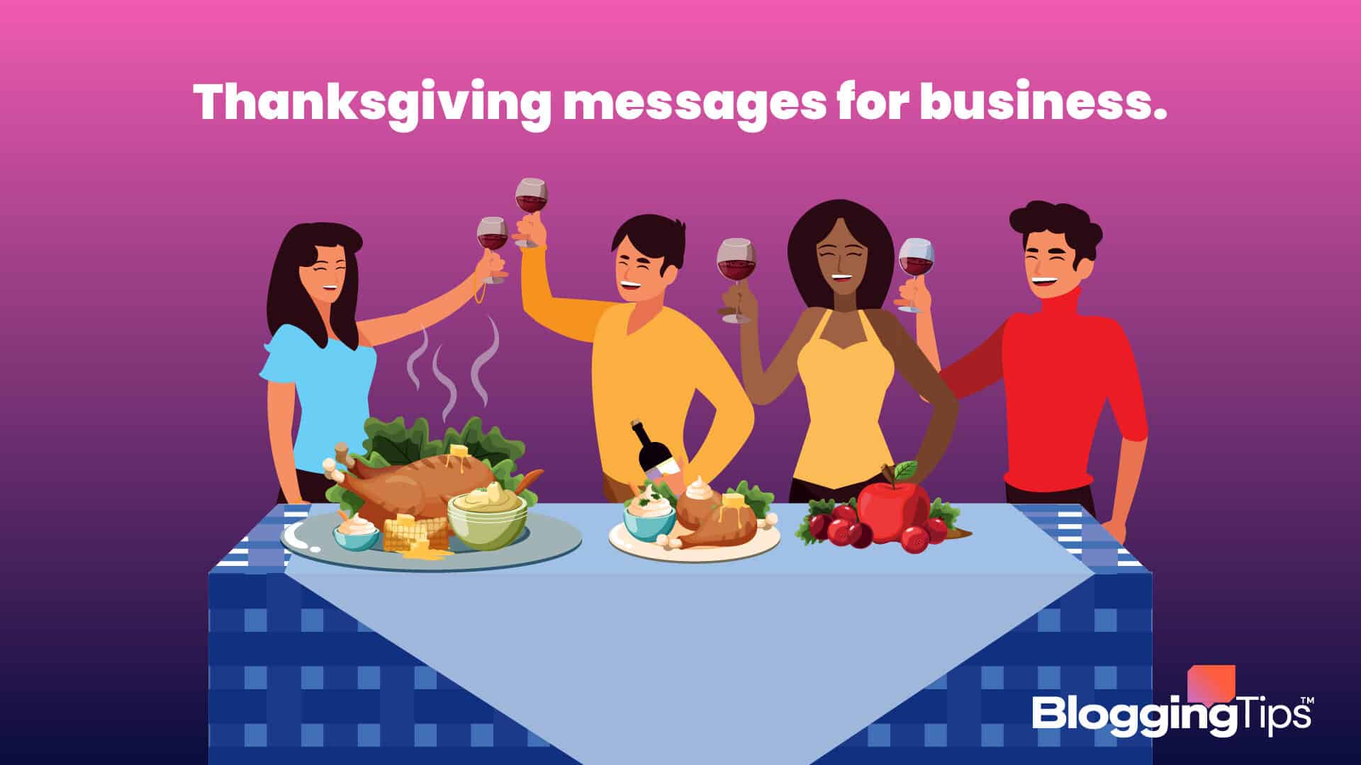 vector graphic showing an illustration of people giving a thanksgiving business message
