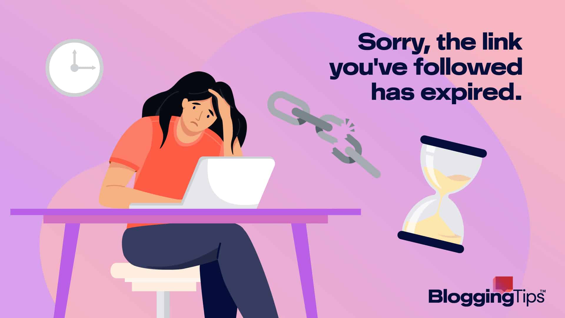 vector graphic showing an illustration of a woman learning the link you followed has expired