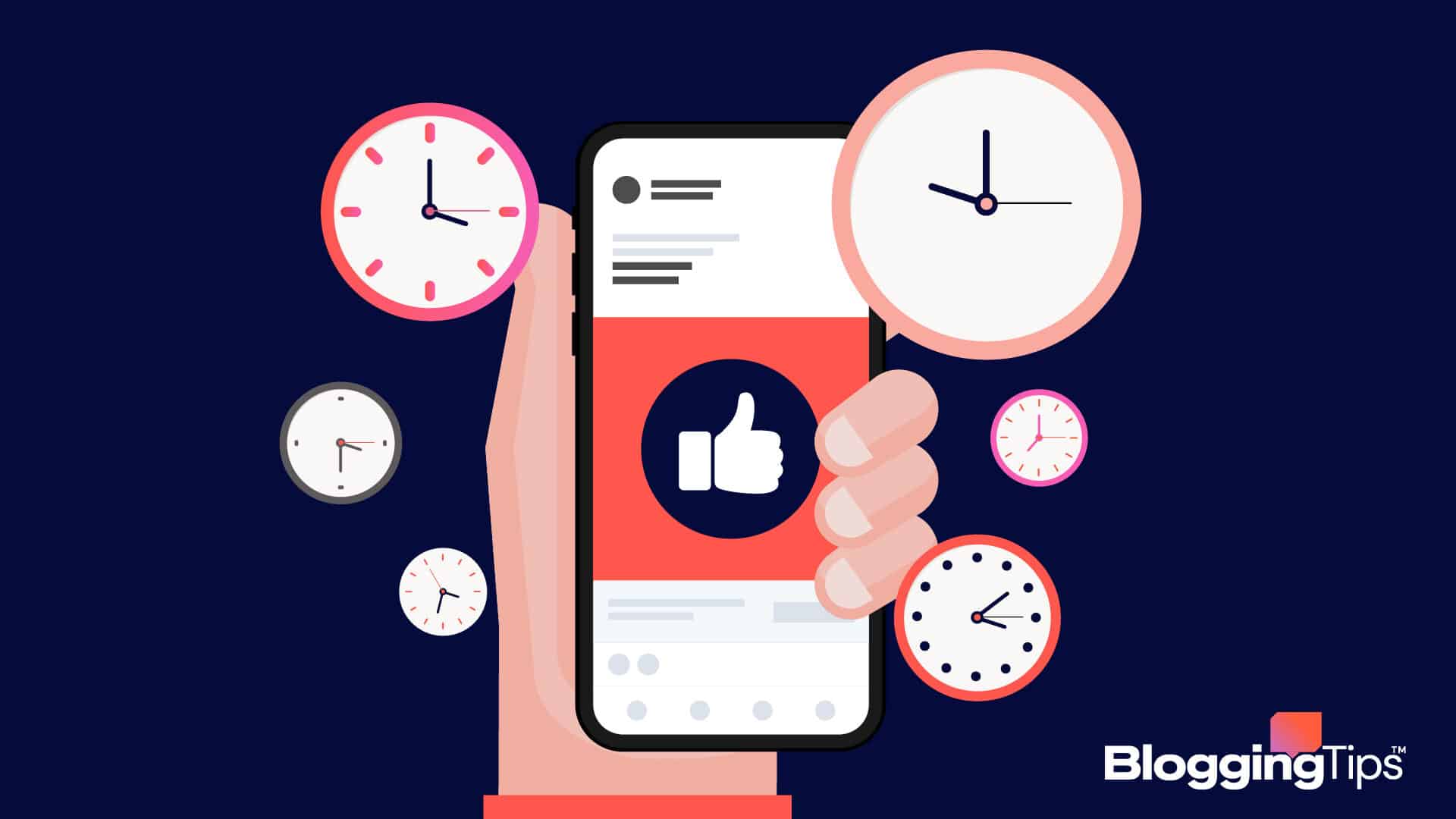 vector graphic showing an illustration of clocks to see what's the best time to post onf Facebook