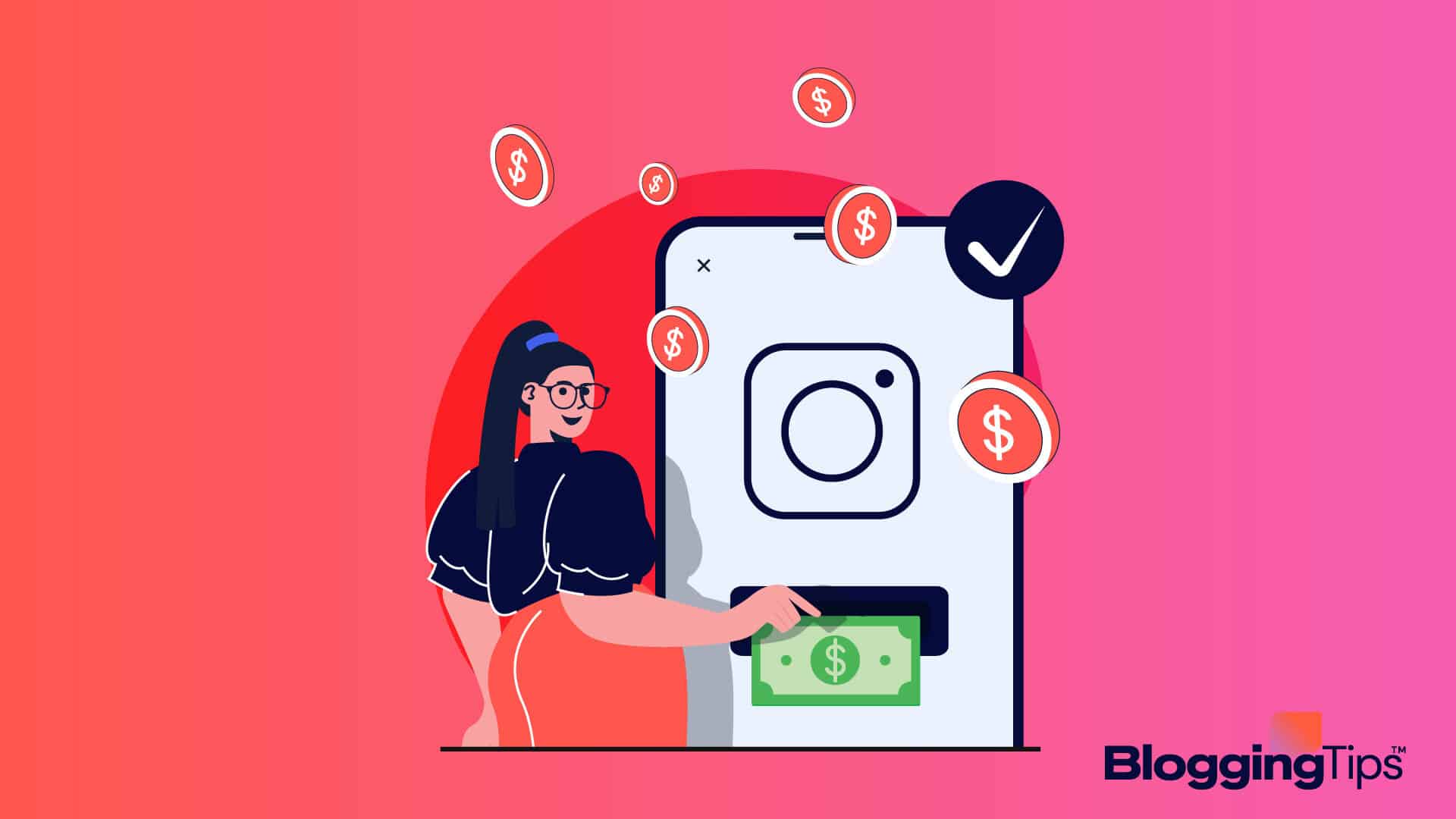 vector graphic showing an illustration of people checking if Instagram pays you