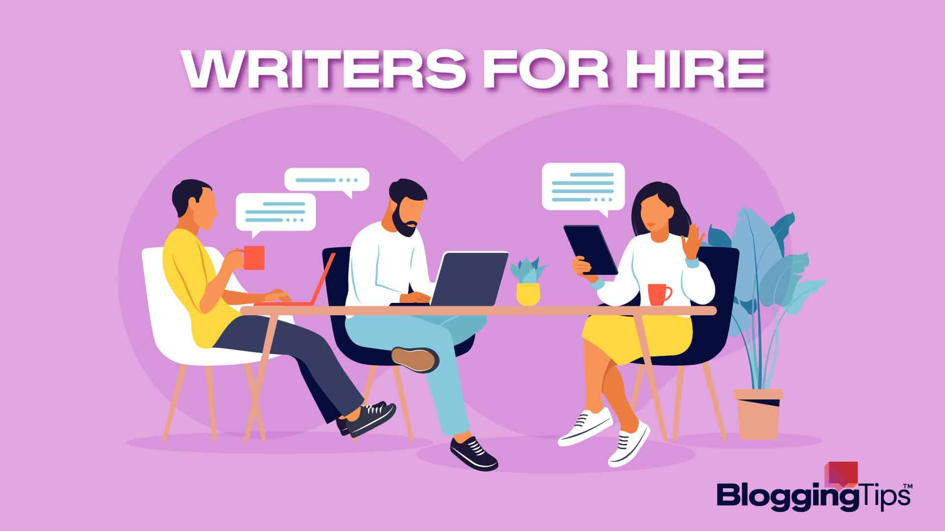 vector graphic showing an illustration of people working a professional writers for hire