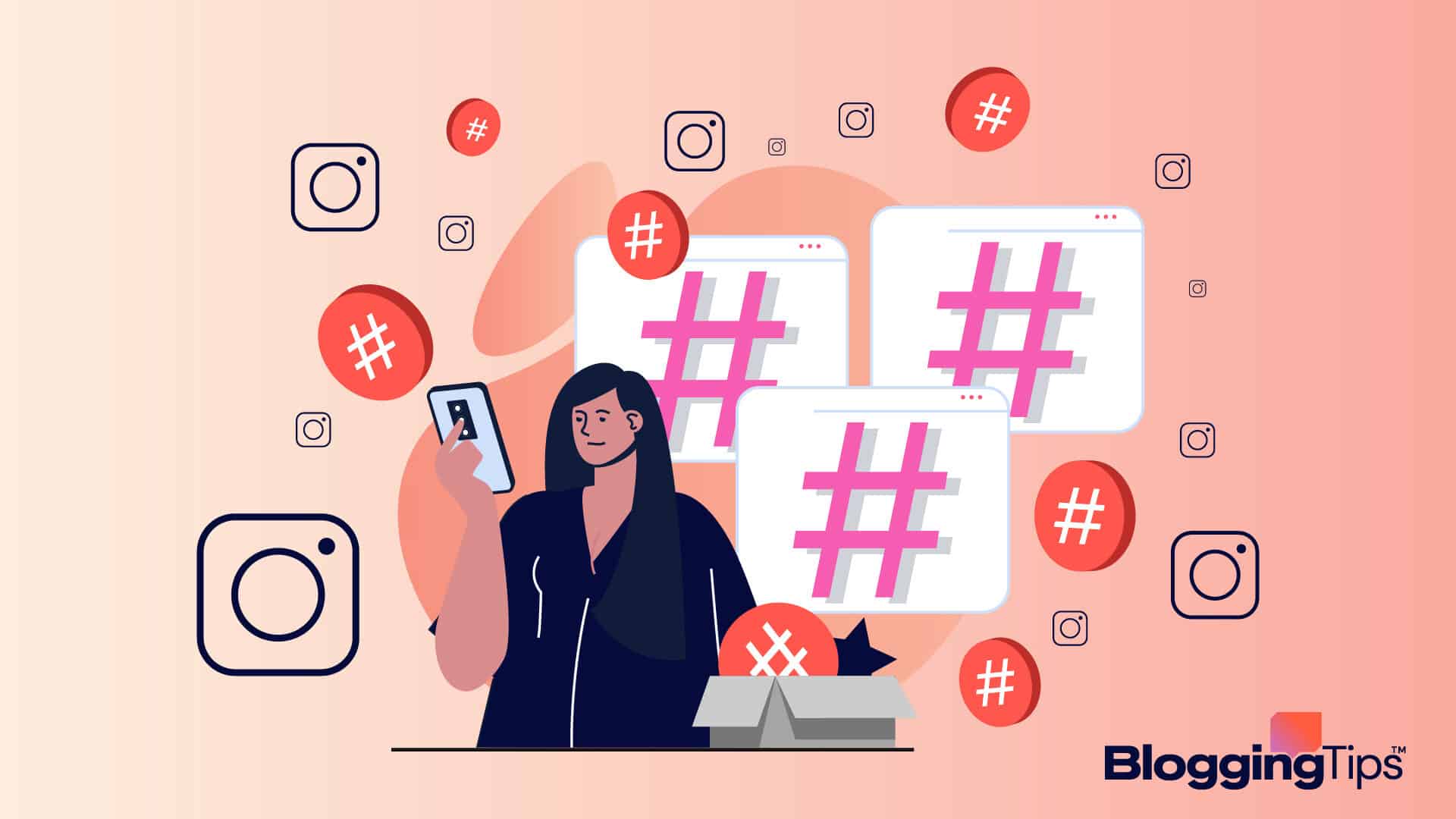 vector graphic showing an illustration of signs of hashtags used on instagram