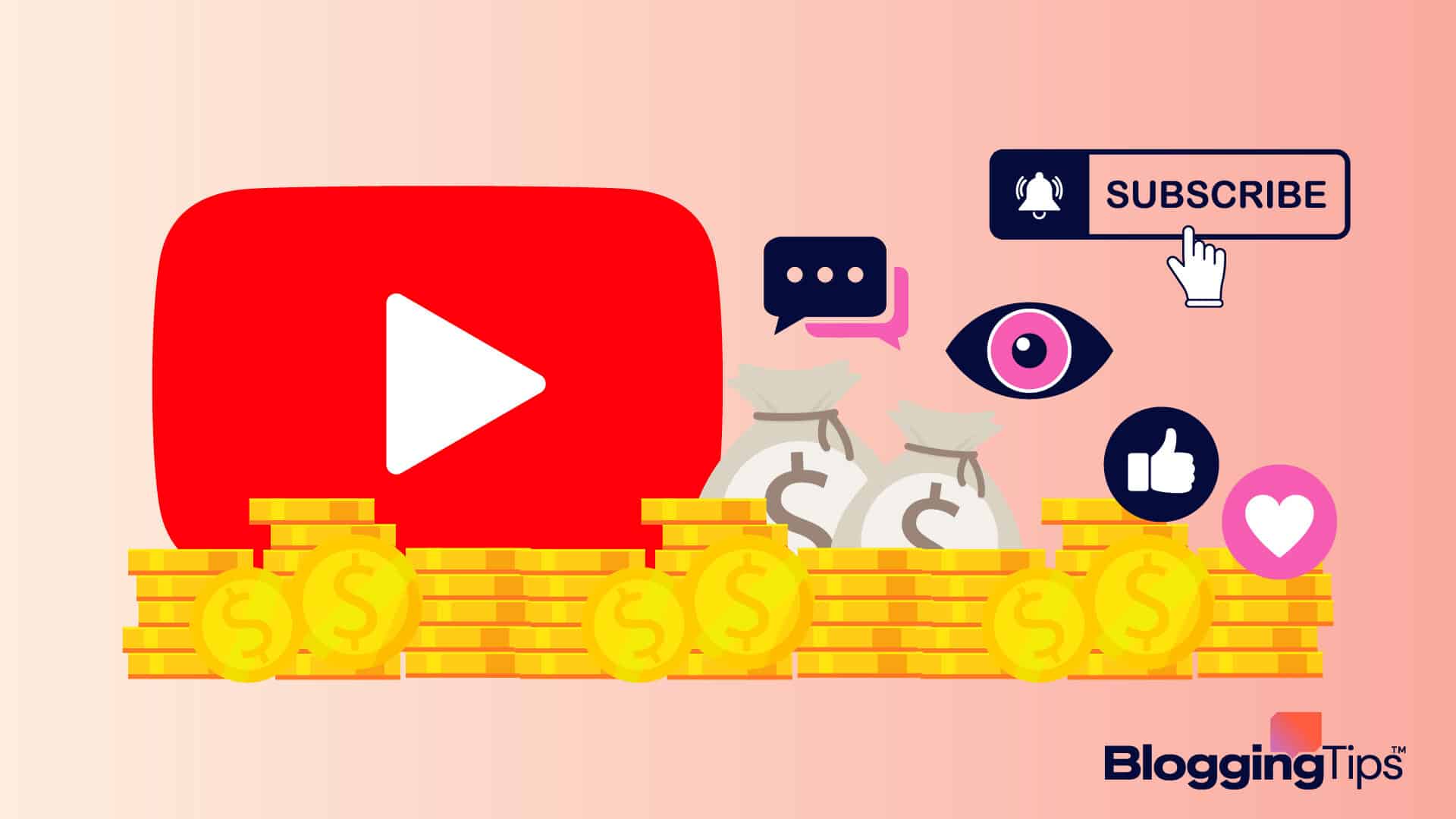 vector graphic showing an illustration of money being made from Youtube