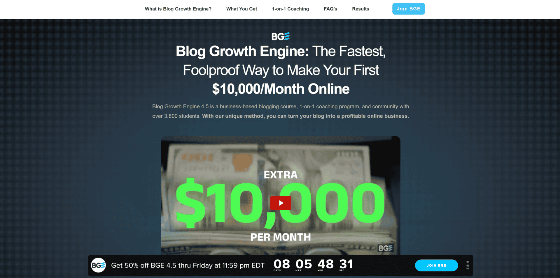 screenshot of the blog growth engine sales page video