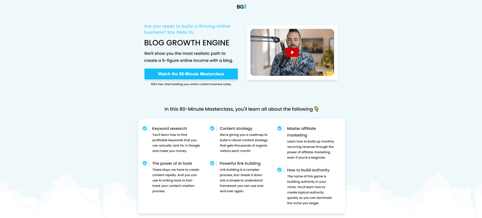 a screenshot of the blog growth engine homepage