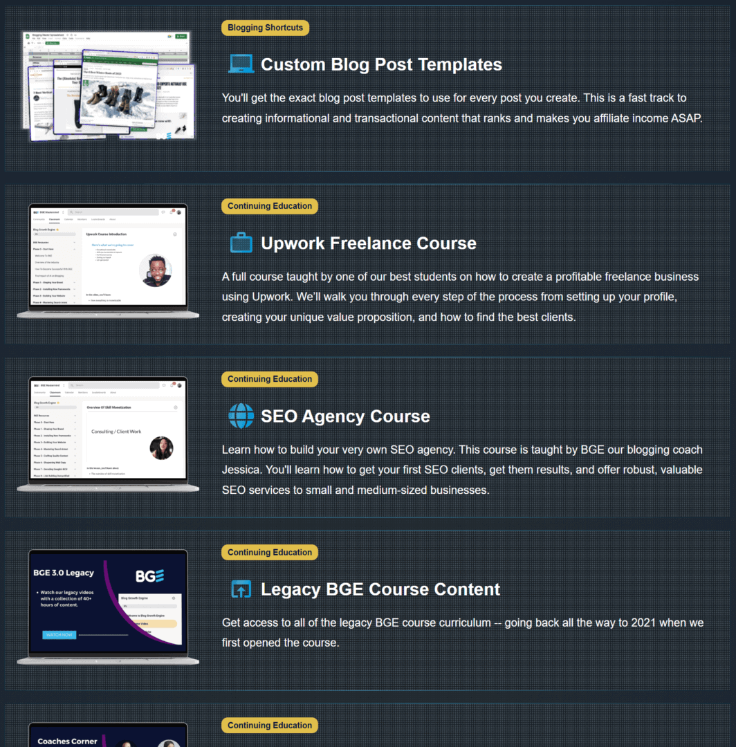 screenshot of the blog growth engine materials that you get with the course purcahse